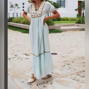 Ex-Voto- Hayes Dress Embroidered Maxi Dress in Light Blue (oversized fit)